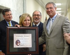 Operation Rescue President Troy Newman, right, presents Marsha Blackburn with a pro-life achievement award in Washington, DC, while pro-life leaders look on. Operation Rescue and Newman have endorsed Blackburn's campaign for the U.S. Senate.